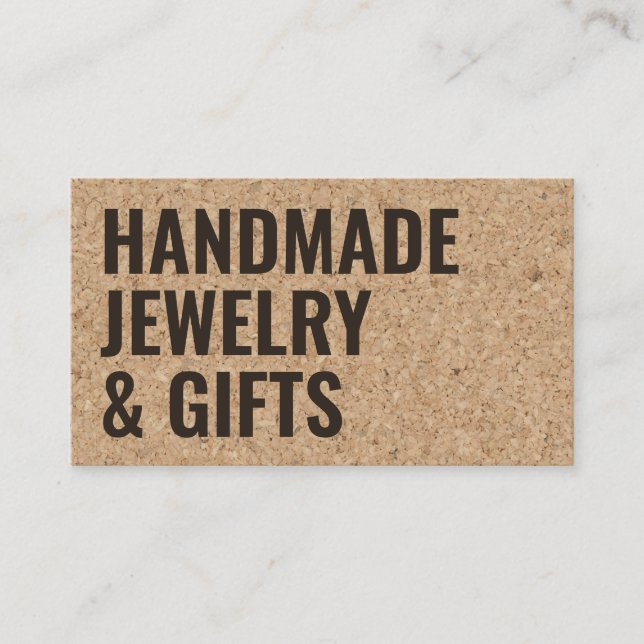 Rustic modern brown cork handmade black bold font business card (Front)