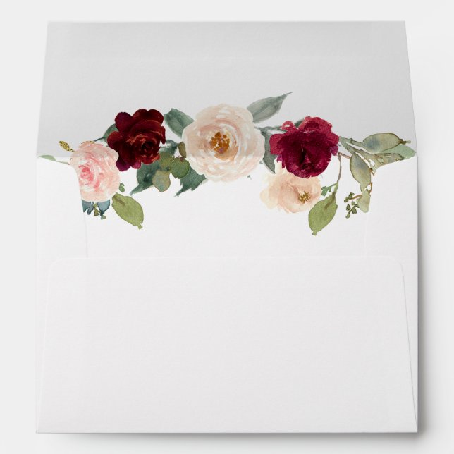 Rustic Modern Burgundy Peach Floral Fall Wedding Envelope (Back (Bottom))