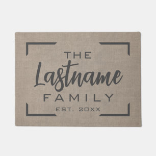 Rustic Modern Burlap - Blessings Script Welcome Doormat