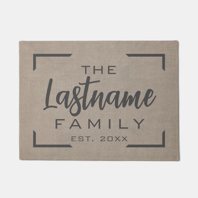 Rustic Modern Burlap - Blessings Script Welcome Doormat (Front)