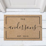 Rustic Modern Calligraphy Family Name Monogram Doormat<br><div class="desc">Custom-designed doormat featuring rustic modern black and natural design with personalised family name in modern hand calligraphy.</div>