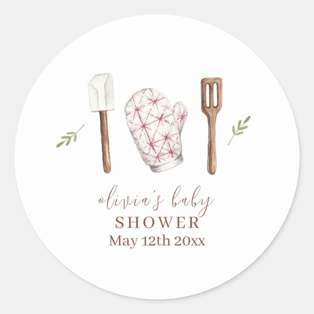 Rustic Modern Chef Kitchen Stuff Baby Shower  Classic Round Sticker (Front)