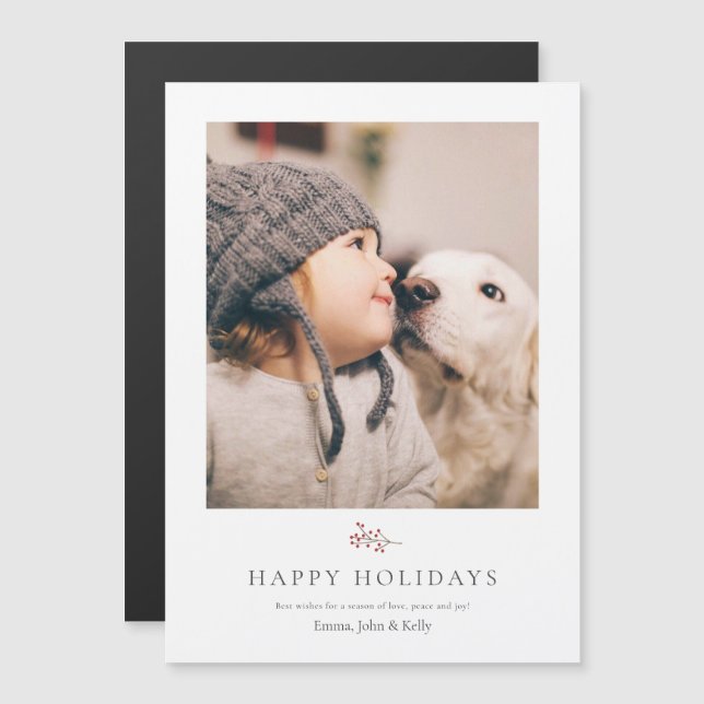 Rustic Modern Christmas Holiday Photo Magnet Card (Front/Back)