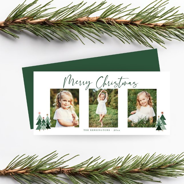 Rustic Modern Christmas Trees Holiday 3 Photo (Rustic Modern Christmas Trees Holiday 3 Photo Card)