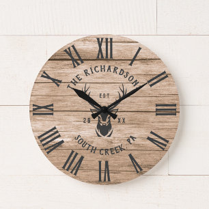 Rustic Modern Custom Family Name Farmhouse Large Clock