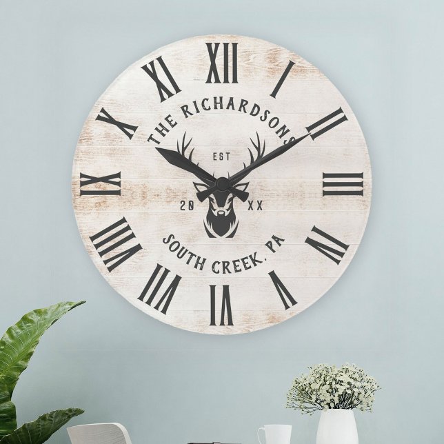 Rustic Modern Custom Family Name Farmhouse Large Clock (Creator Uploaded)