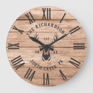 Rustic Modern Custom Family Name Farmhouse Large Clock