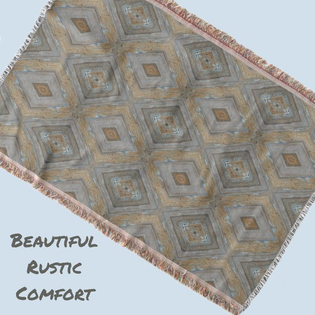 Rustic Modern Diamond Pattern Weathered Woodgrain Throw Blanket (Creator Uploaded)