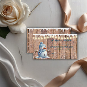 Rustic Modern Elegant Blue Snowman Baby Shower Enclosure Card
