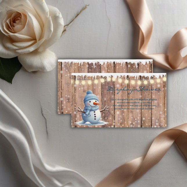 Rustic Modern Elegant Blue Snowman Baby Shower Enclosure Card (Creator Uploaded)