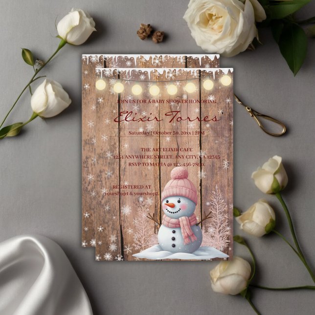 Rustic Modern Elegant Snowman Baby Shower Invitation (Creator Uploaded)