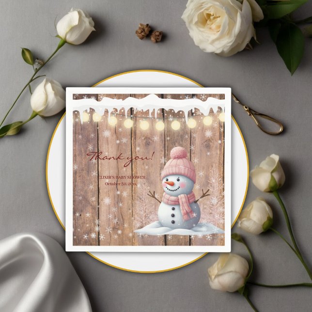 Rustic Modern Elegant Snowman Baby Shower Napkin (Creator Uploaded)