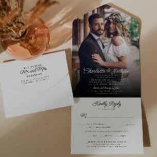 Rustic Modern Elegant Stylish Photo RSVP Wedding All In One Invitation