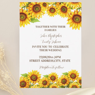 Rustic modern Elegant sunflower wedding invitation