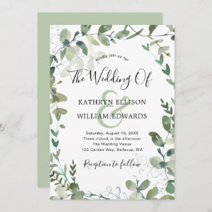 Rustic Modern Eucalyptus Green Wedding Invitation