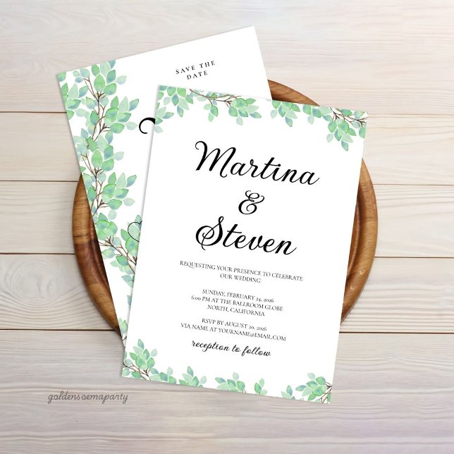 Rustic Modern Eucalyptus Greenery Wedding Invitation (Creator Uploaded)
