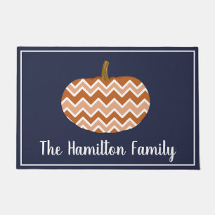 Rustic Modern Fall Chevrons Pumpkin   Personalised Doormat