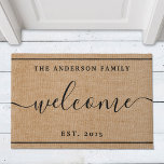 Rustic Modern Family Name Monogram Welcome Doormat<br><div class="desc">Custom-designed doormat featuring rustic modern black and natural design with personalised family name and "welcome" modern calligraphy design.</div>