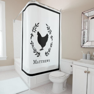 Rustic Modern Farmhouse Rooster with Name Shower Curtain