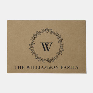 Rustic Modern Farmhouse Style Monogrammed Laurel  Doormat