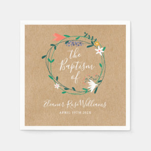 Rustic Modern Floral Baptism Christening Napkin