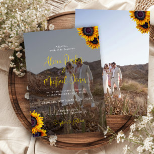 Rustic modern floral chic photo wedding invitation