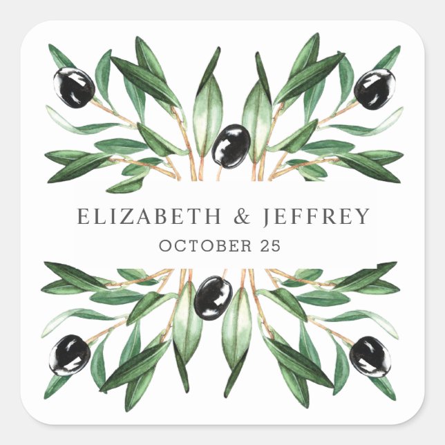 Rustic Modern Geometric Olive Branches Wedding  Square Sticker (Front)
