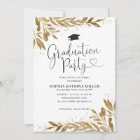 Rustic Modern Gold Floral Sparkle Graduation Party