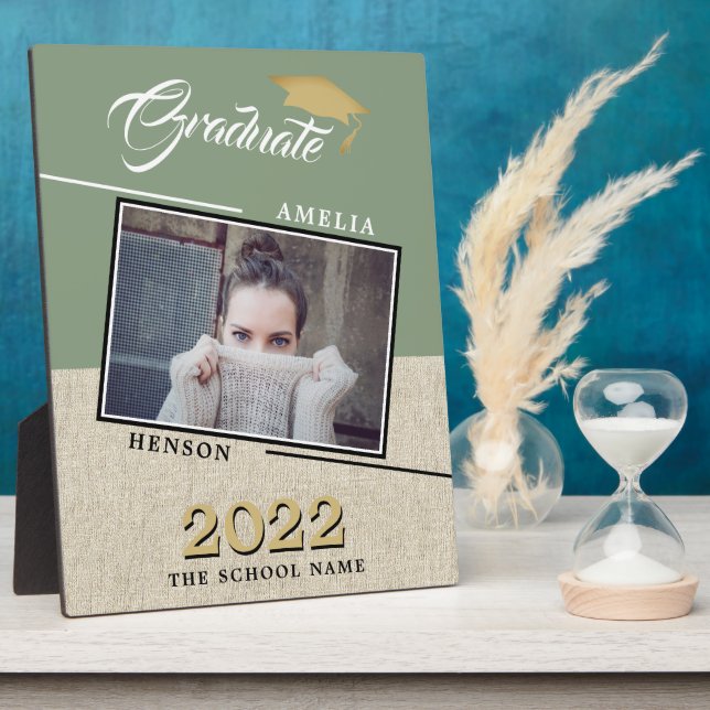 Rustic Modern Green Graduate Photo Graduation Plaque (Side)
