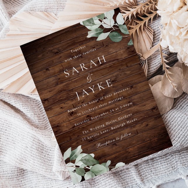 Rustic Modern Green Leaf Wedding Invitation (Creator Uploaded)