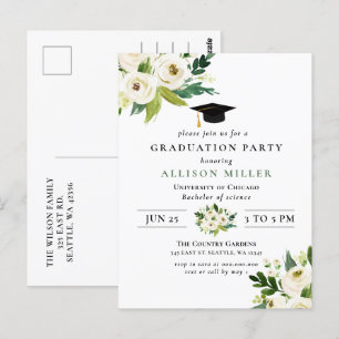 Rustic Modern Greenery Ivory Floral Graduation In Postcard