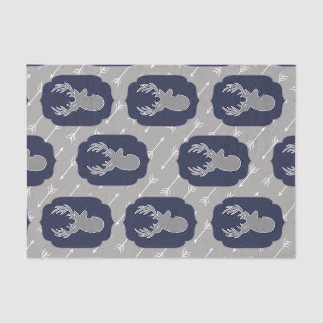 Rustic Modern Grey Deer & White Arrows Tissue Paper (Front)