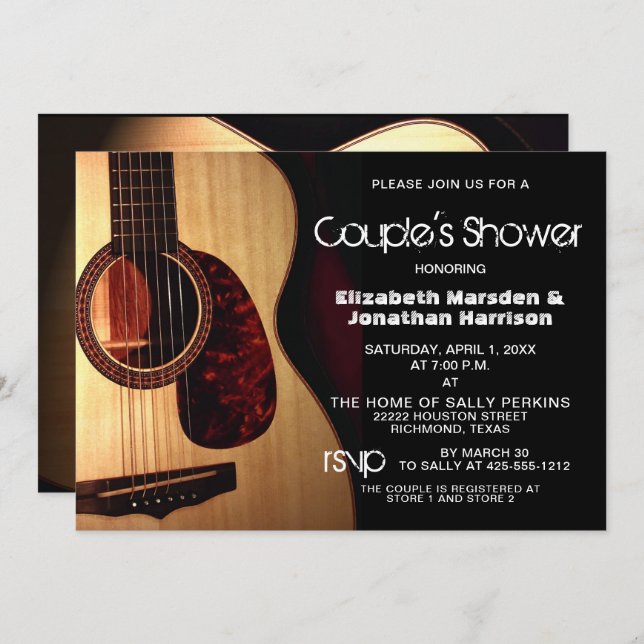 Rustic Modern Guitar Musical Couple's Shower Invitation (Front/Back)