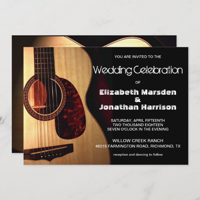 Rustic Modern Guitar Musical Wedding Invitation (Front/Back)