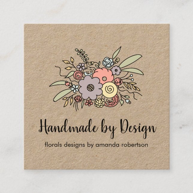 Rustic Modern Handmade Floral Etsy Home Crafter  Square Business Card (Front)