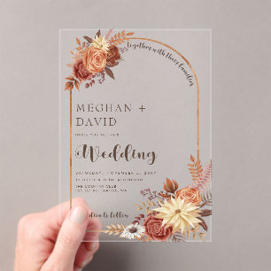 Rustic Modern Handwritten Script Fall Arch Wedding Acrylic Invitations