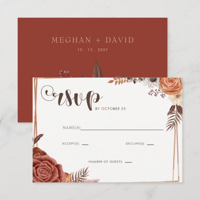 Rustic Modern Handwritten Script Fall Wedding RSVP Card (Front/Back)