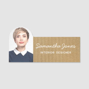 Rustic Modern handwritten script photo Card paper Name Tag
