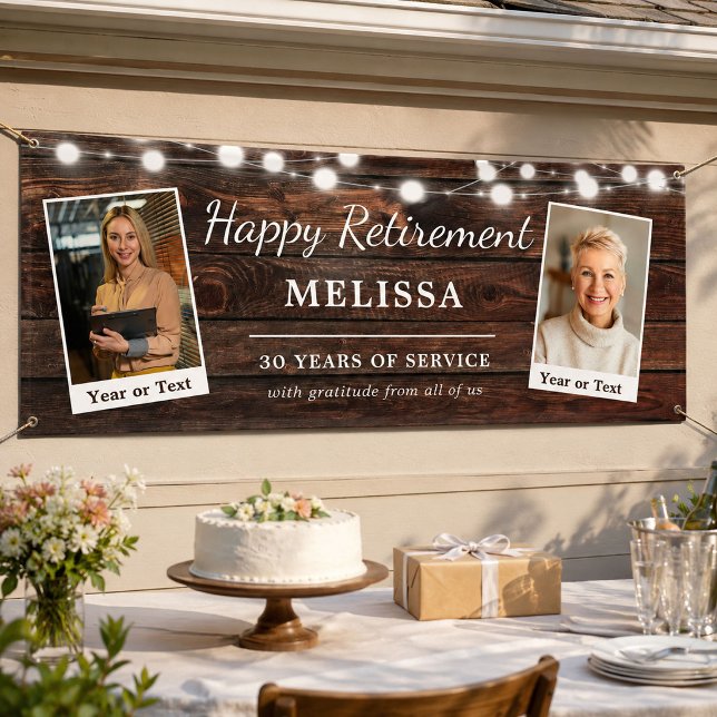Rustic Modern Happy Retirement Custom Name Photos  Banner (Creator Uploaded)