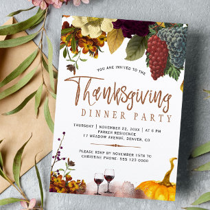 Rustic modern harvest Thanksgiving dinner party Invitation