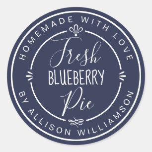 Rustic Modern Homemade Fresh Blueberry Pie Blue Classic Round Sticker