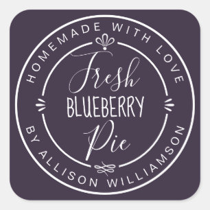 Rustic Modern Homemade Fresh Blueberry Pie Purple Square Sticker