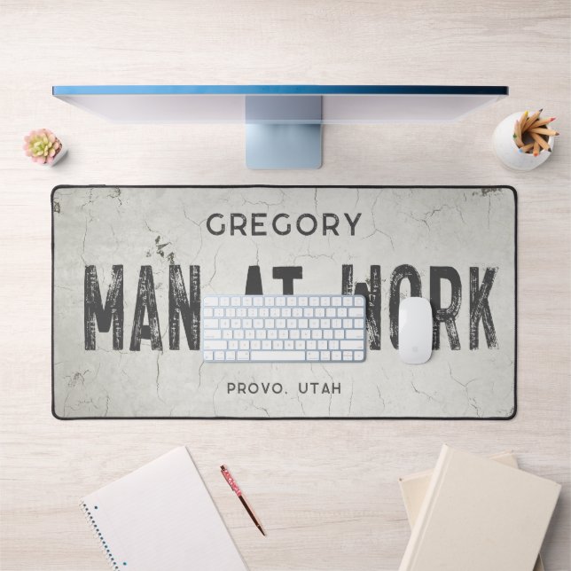 Rustic Modern Industrial Farmhouse Male Name City Desk Mat (Office 1)