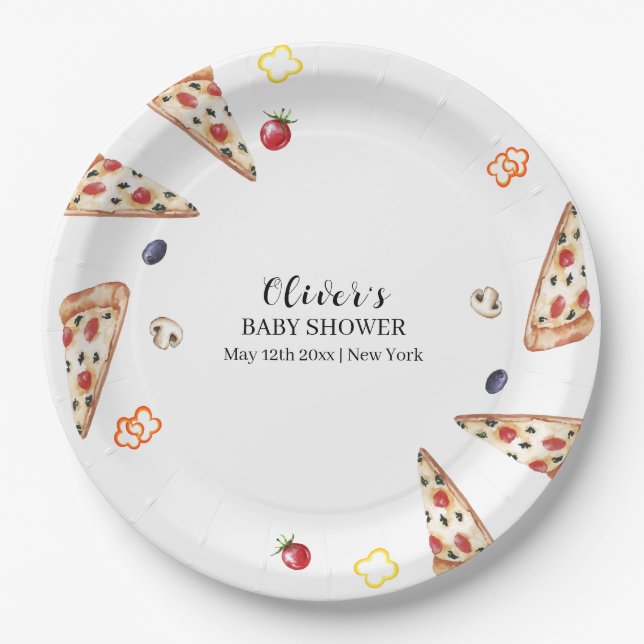 Rustic Modern Italian Slice Pizza Baby Shower  Paper Plate (Front)