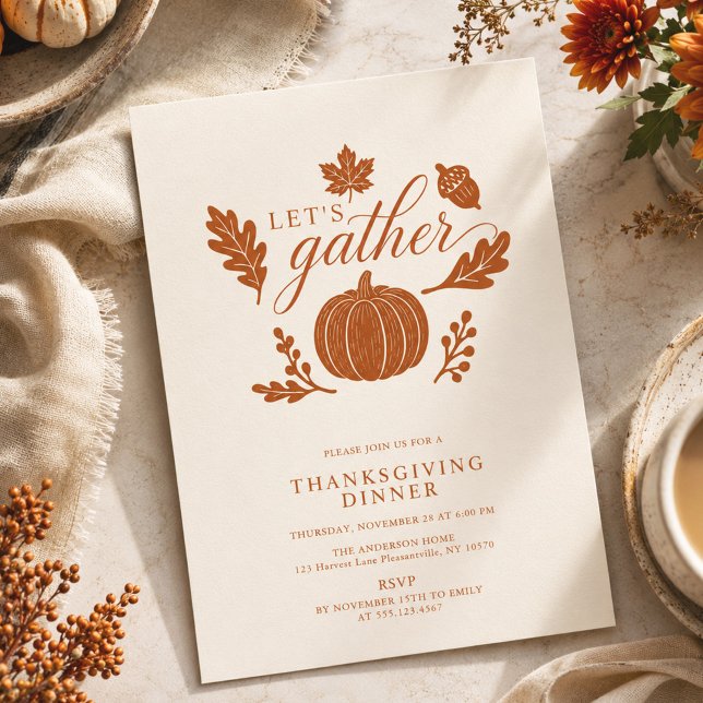 Rustic Modern Let's Gather Thanksgiving Dinner Invitation (Creator Uploaded)
