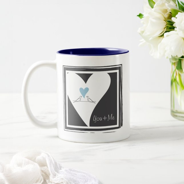 Rustic Modern Love Birds Light Blue Heart Two-Tone Coffee Mug (Creator Uploaded)