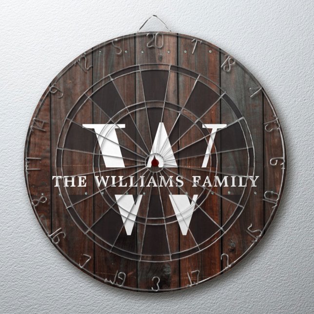 Rustic Modern Monogram Family Name Vintage Wood Dartboard (Creator Uploaded)