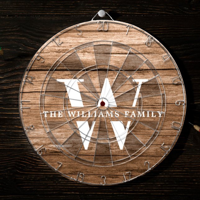Rustic Modern Monogram Family Name Vintage Wood Dartboard (Creator Uploaded)
