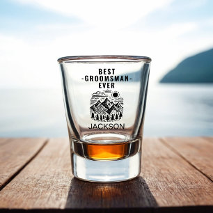 Rustic Modern Mountains Custom Groomsman Shot Glass
