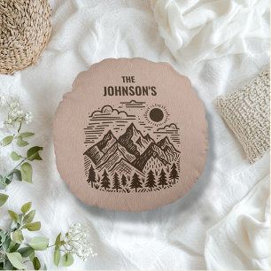 Rustic Modern Mountains Custom Round Cushion